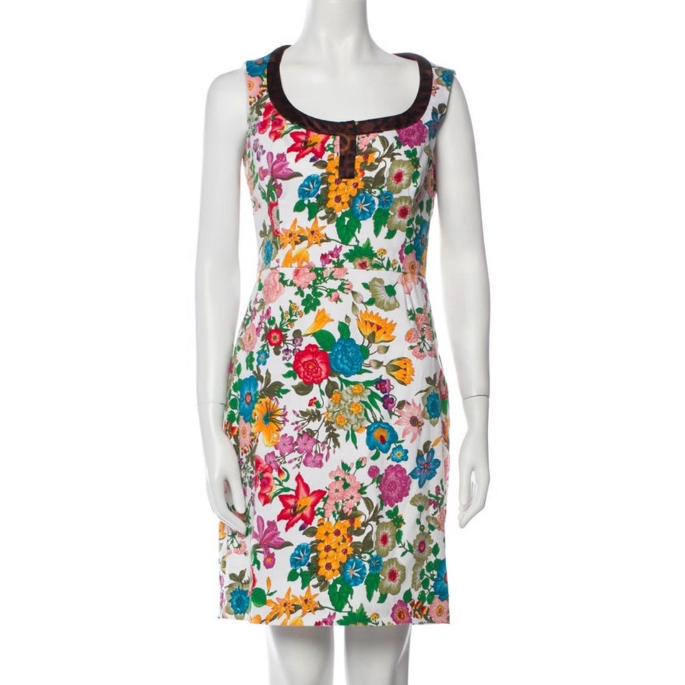 Tuleh Floral Print Sleeveless Mini Sheath Dress Size 8 Leopard Trim